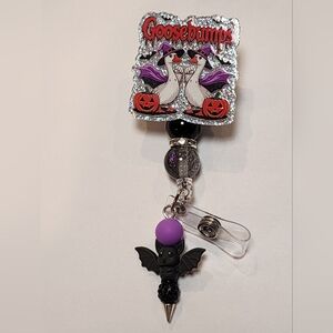 Badge Reel‎ Goose Bumps Halloween Witch Pumpkin Beaded Clip Alligator Clip